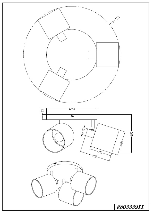 Trio Leuchten R80333901 TOMMY - Stropní svítidlo s textilními stínidly 3 x E14 / bílá