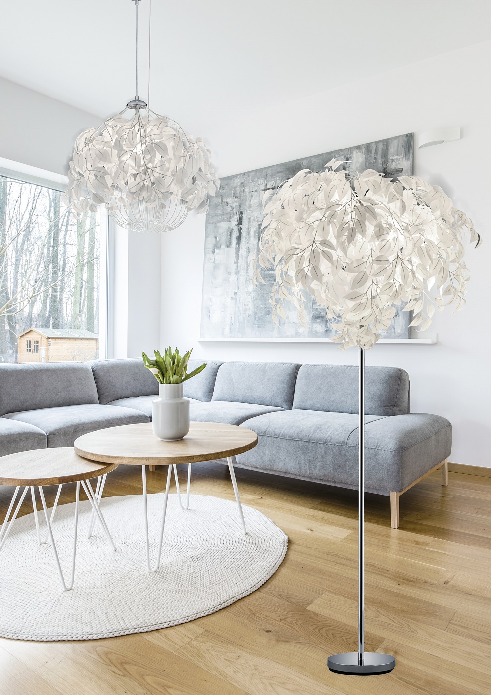 Trio Leuchten R40463001 LEAVY - Moderní stojací lampa s lístečky, výška 180cm, 3 x E14