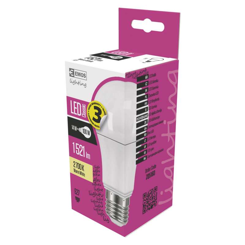LED žárovka E27- ZQ5160, 14W, Teplá bílá 2700K, náhrada 100W žárovky 