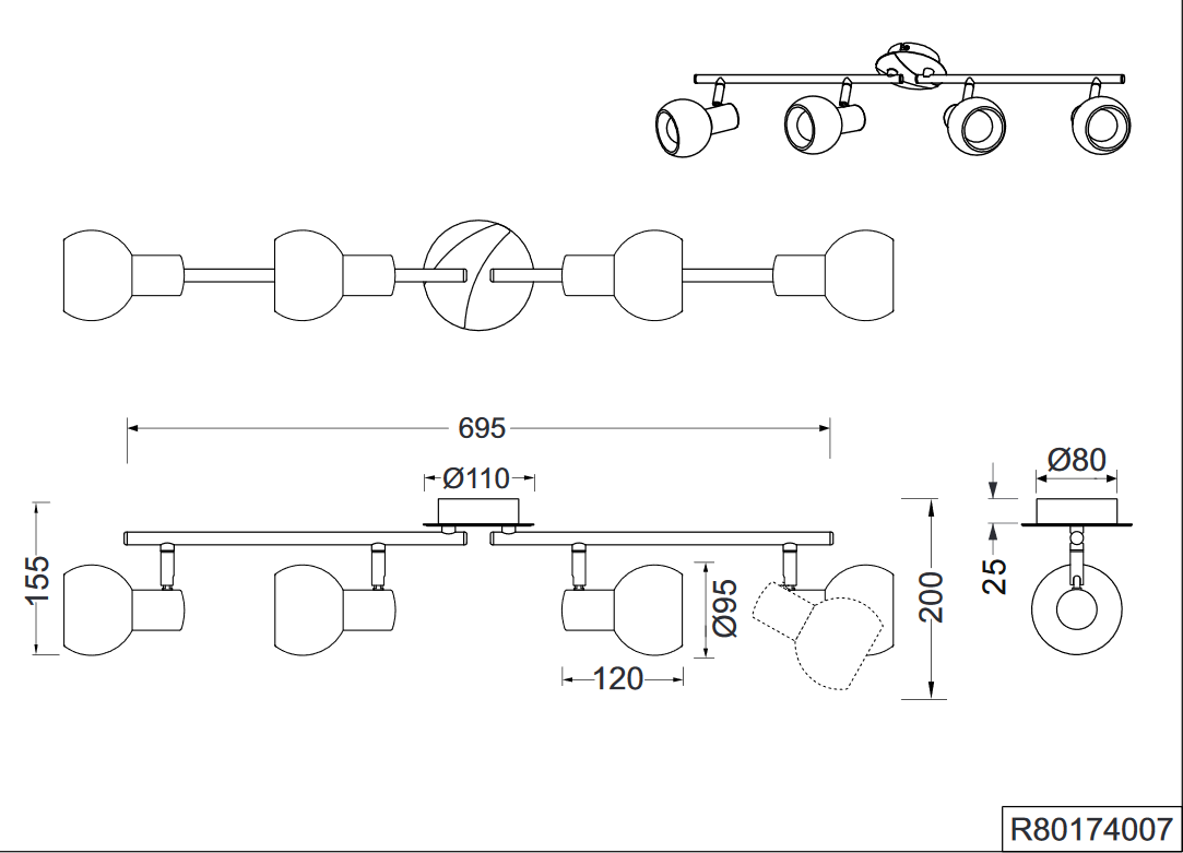 Trio Leuchten R80174007 ANTIBES - Stropní bodové svítidlo 4 x E14