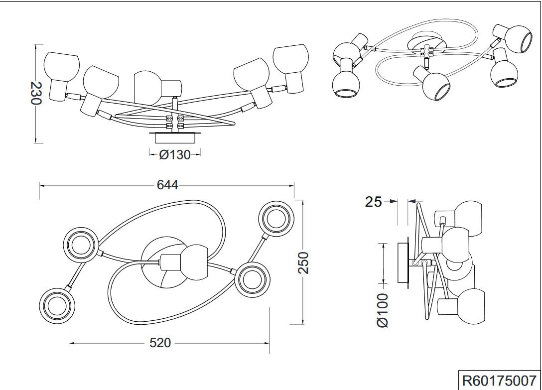 Trio Leuchten R60175007 ANTIBES - Stropní bodové svítidlo 5 x E14