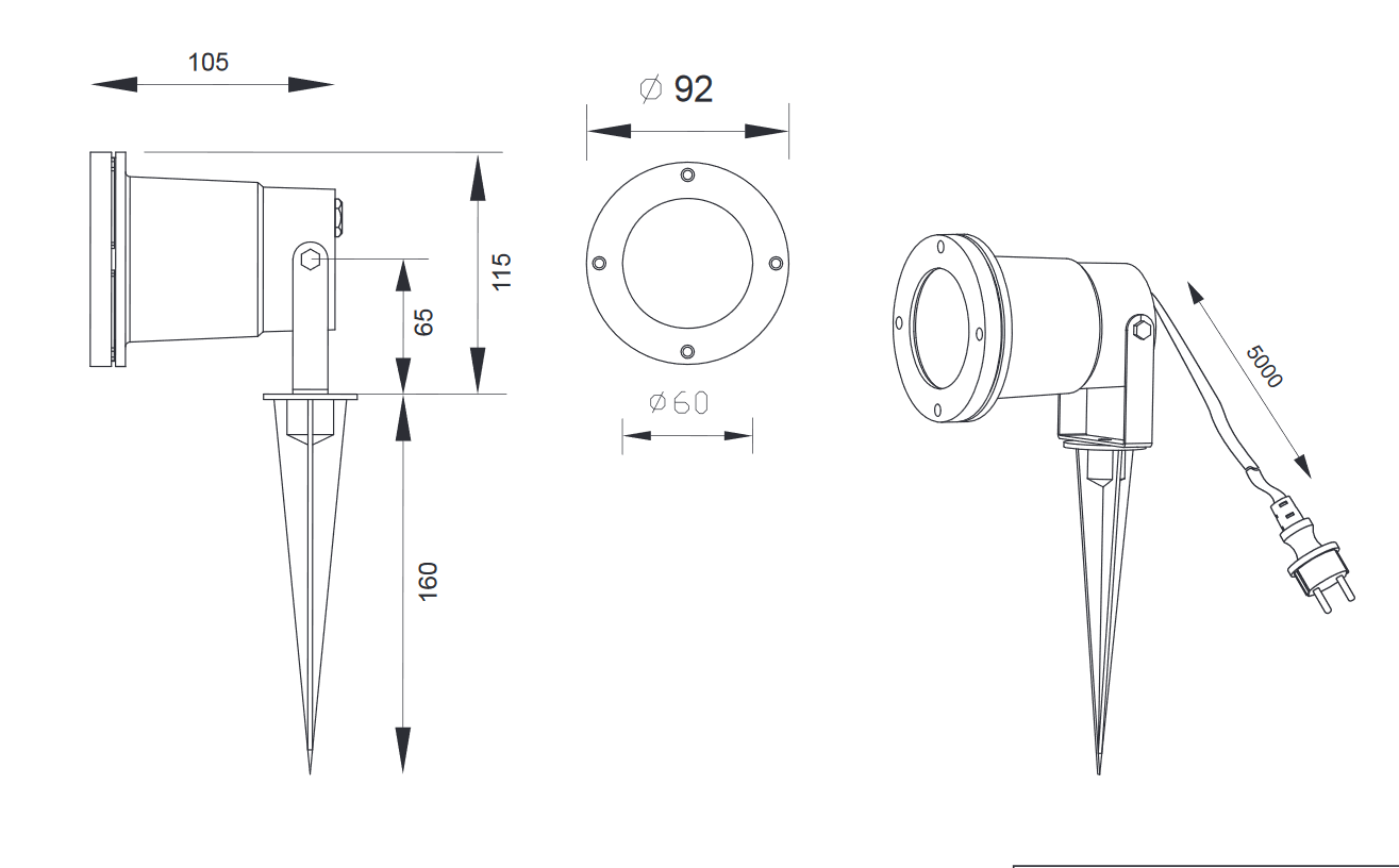 Trio Leuchten 800260142 UBANGI - Zahradní reflektorové zápichné svítidlo 1 x GU10 + kabel 5m , IP65