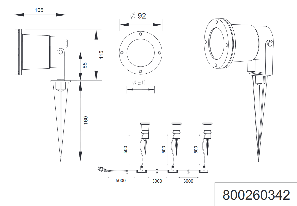 Trio Leuchten 800260342 UBANGI - Zahradní reflektorové zápichné svítidlo 1 x GU10 + kabel 5m , IP65 , 3 propojené kusy