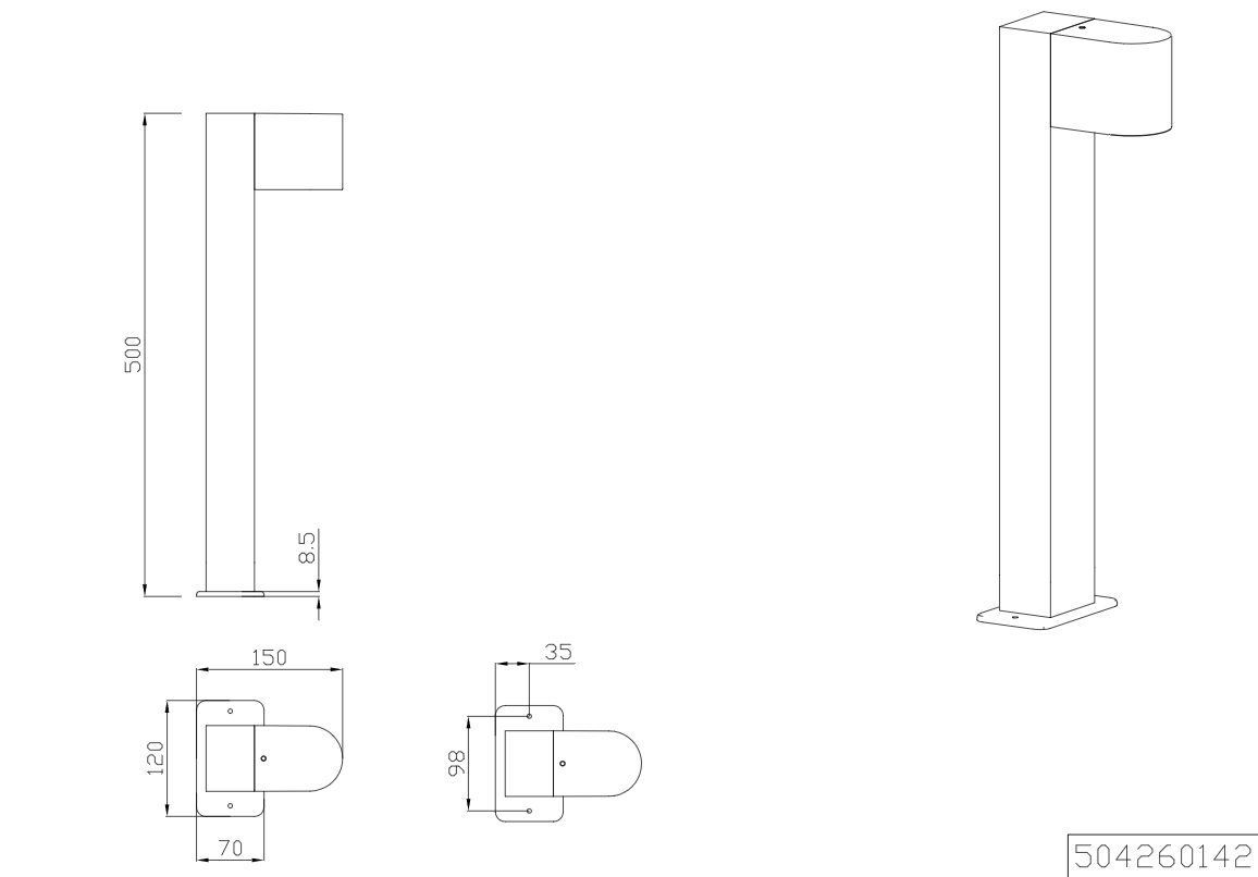 Trio Leuchten 504260142 ROYA - Stojací lampa na zahradu, 1 x GU10, 50cm, IP44