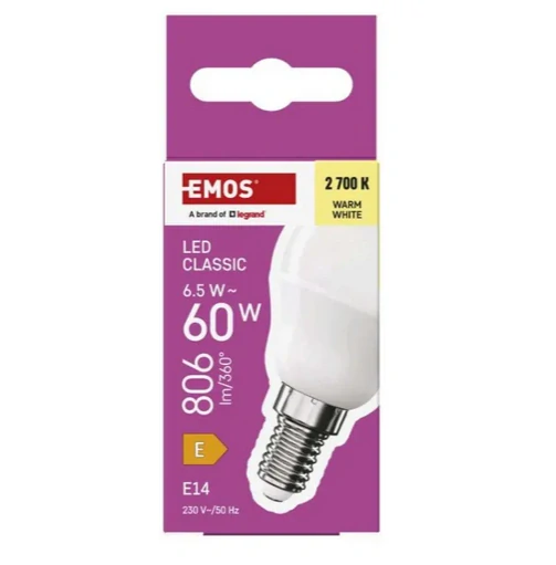 LED žárovka E14 - malá baňka - ZQ1E41, 2700K, 6,5W, 806lm, E14