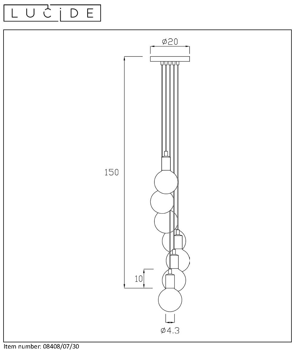 Lucide 08408/07/30 FIX MULTIPLE - Závěsné svítidlo se sedmi objímkami na žárovky E27
