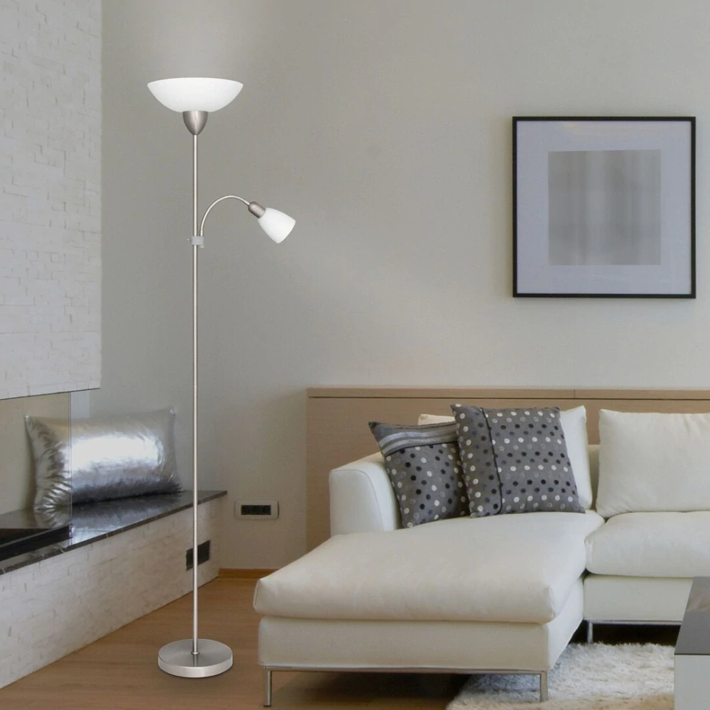 Rabalux 4067 DIANA - Stojací lampa se čtecí bodovkou, saténový chrom, 1 x E27 + 1 x E14, 177cm