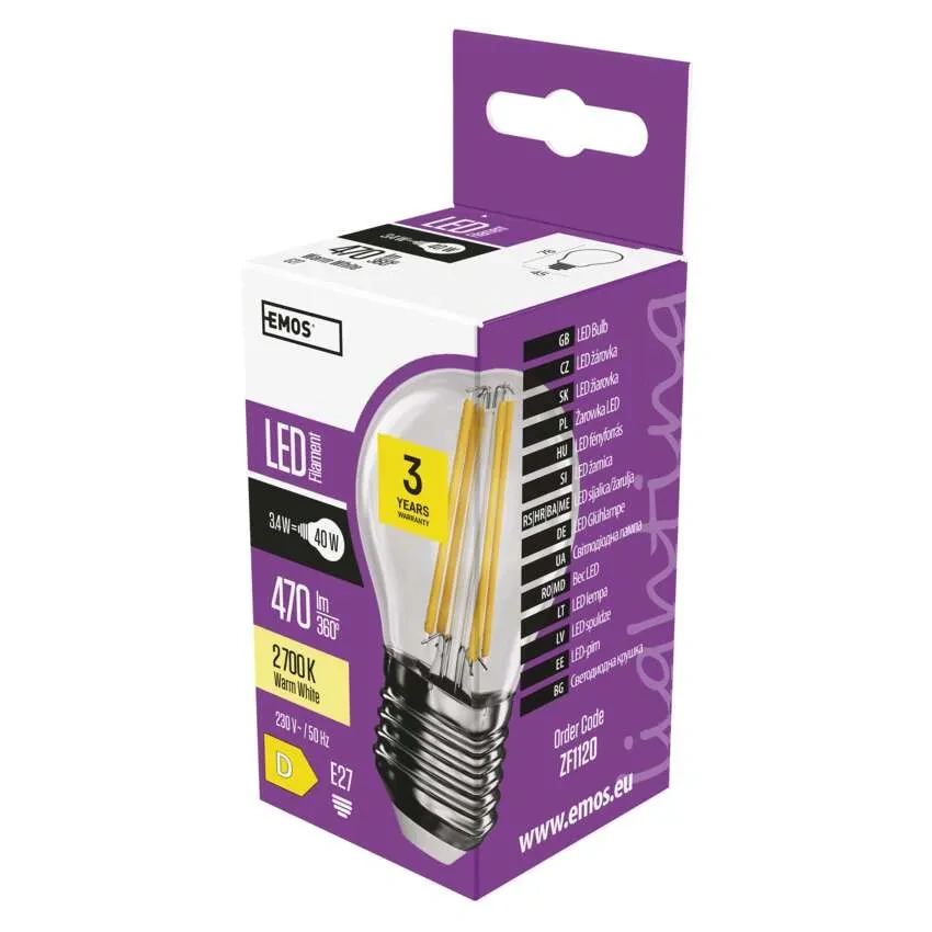 EMOS ZF1120 CRYSTAL RETRO E27 G45 - Retro LED E27 miniglobe žárovka 3,4W = 40W, LED filament