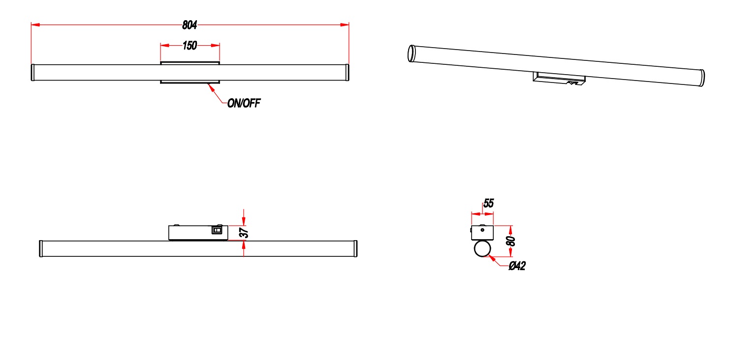 Trio Leuchten 283274306 MATTIMO - Koupelnové LED nástěnné svítidlo s vypínačem, lesklý chrom 8,6W, 4000K, IP44, 80cm
