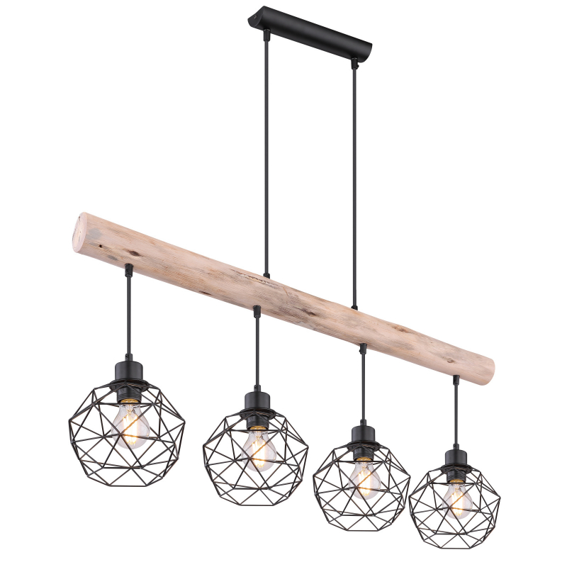 Globo 15416-4 THEODOR - Závěsné retro svítidlo s dřevěnou lištou  4 x E27, 85cm šířka