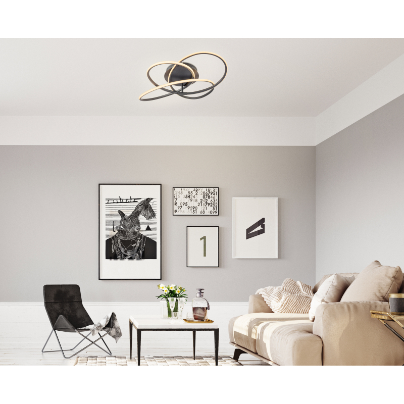 Globo 67201S-30 PANDA - Stropní LED lustr v černé barvě, 30W, Ø 60cm, 3000K