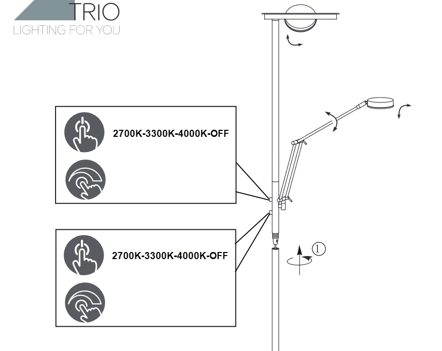Trio Leuchten 424210332 BARRIE - Černá stmívatelná lampa s možnosti změny barvy světla 2700 + 4000K, výška 181cm 
