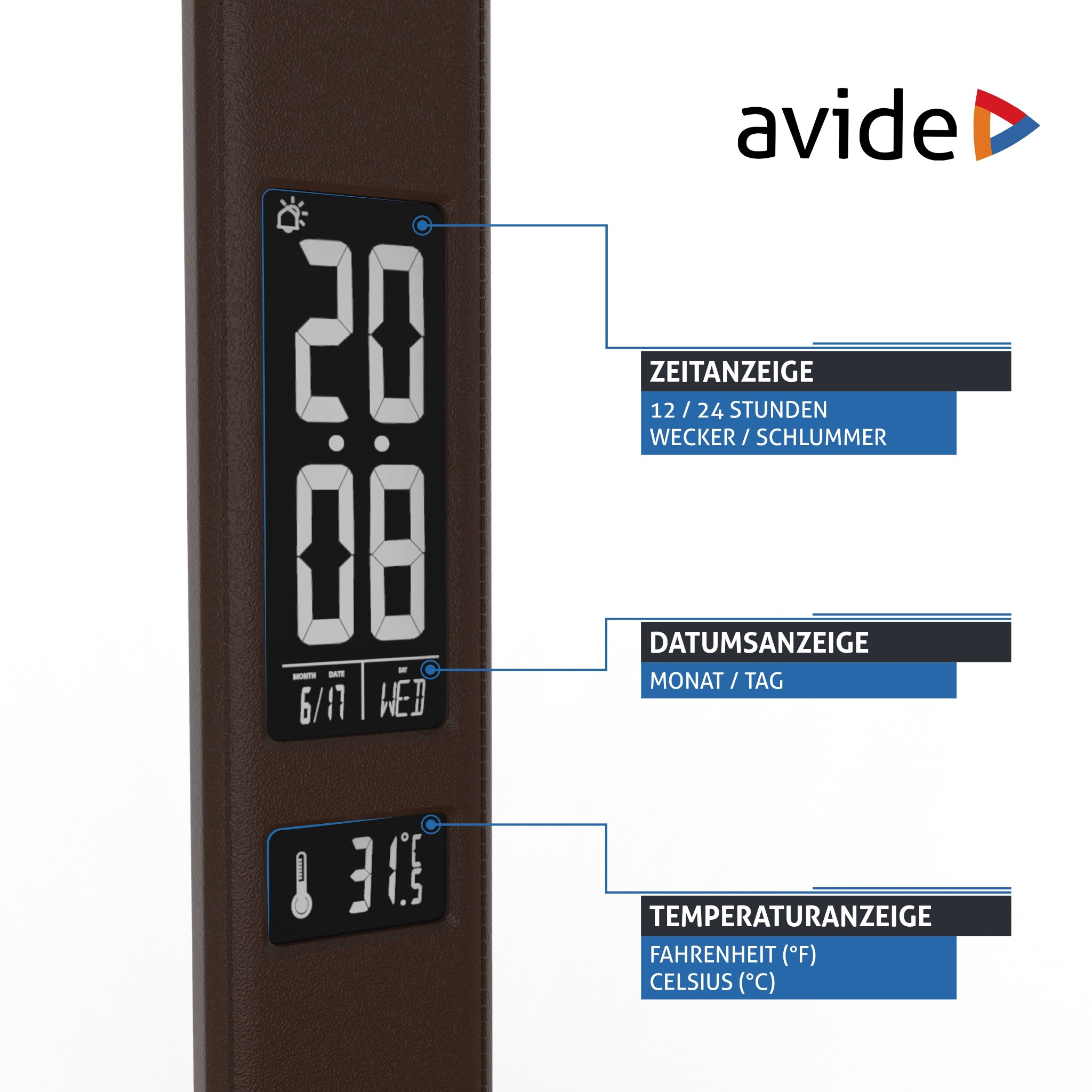 Avide Calendar Office - Stolní kancelářská lampička s displejem v hnědé barvě LED 6W