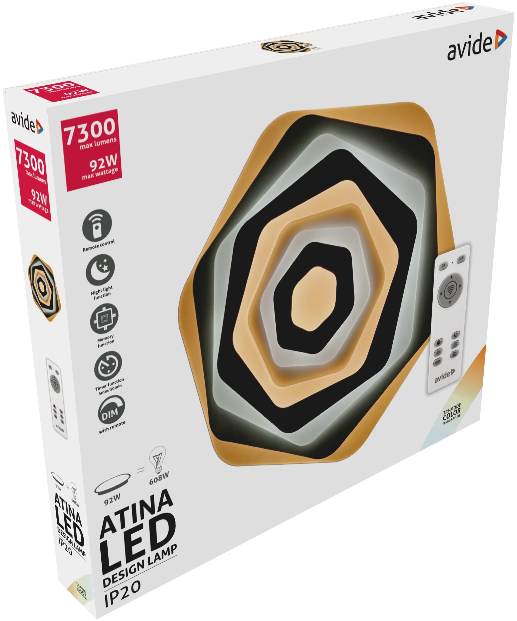 Avide design ATINA - LED stropní svítidlo v bílé barvě s dálkovým ovladačem 3000K - 6400K, 85W, 7790lm