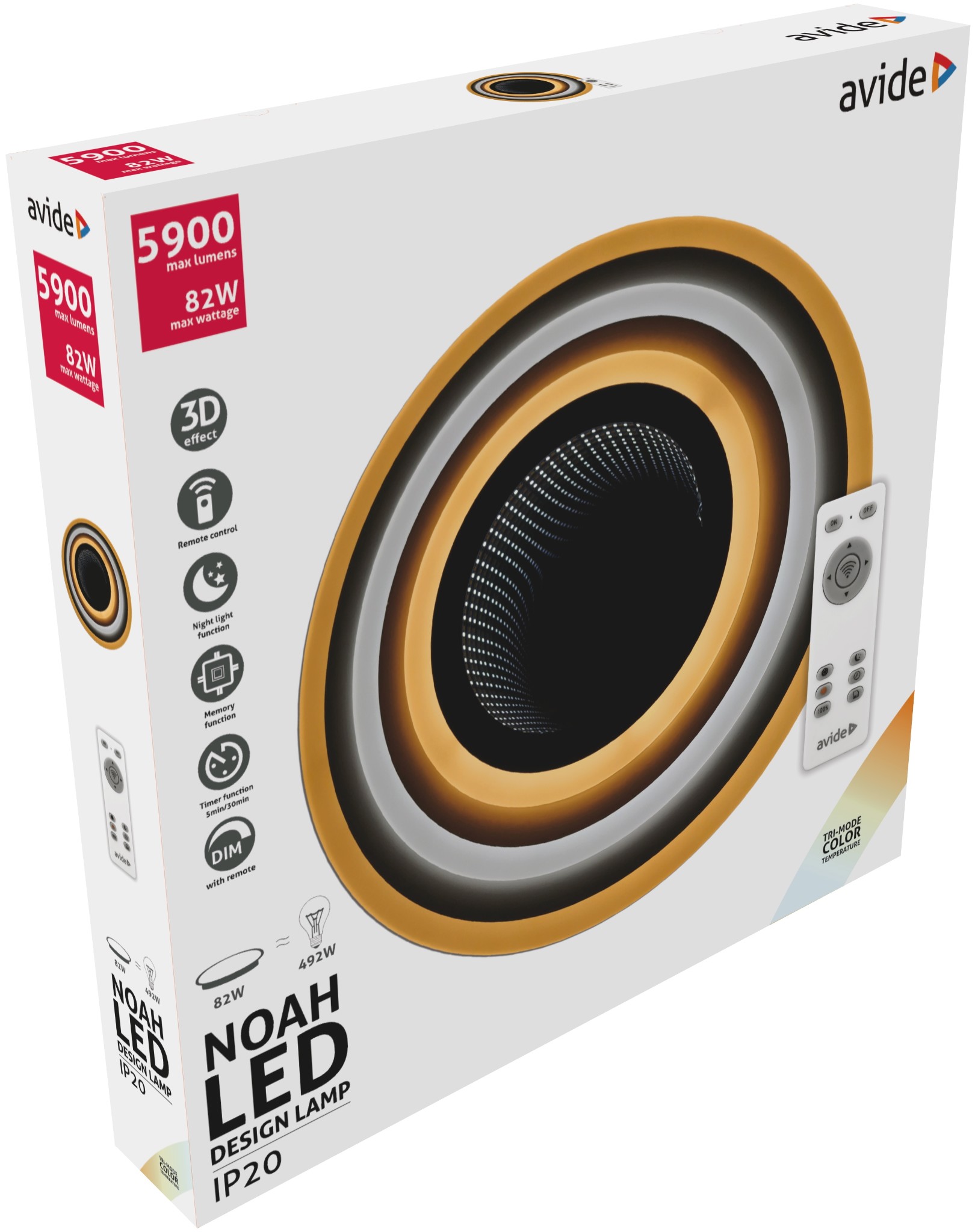Avide design NOAH - LED stropní svítidlo v bílé barvě s dálkovým ovladačem 3000K - 6400K, 76W, 5640lm