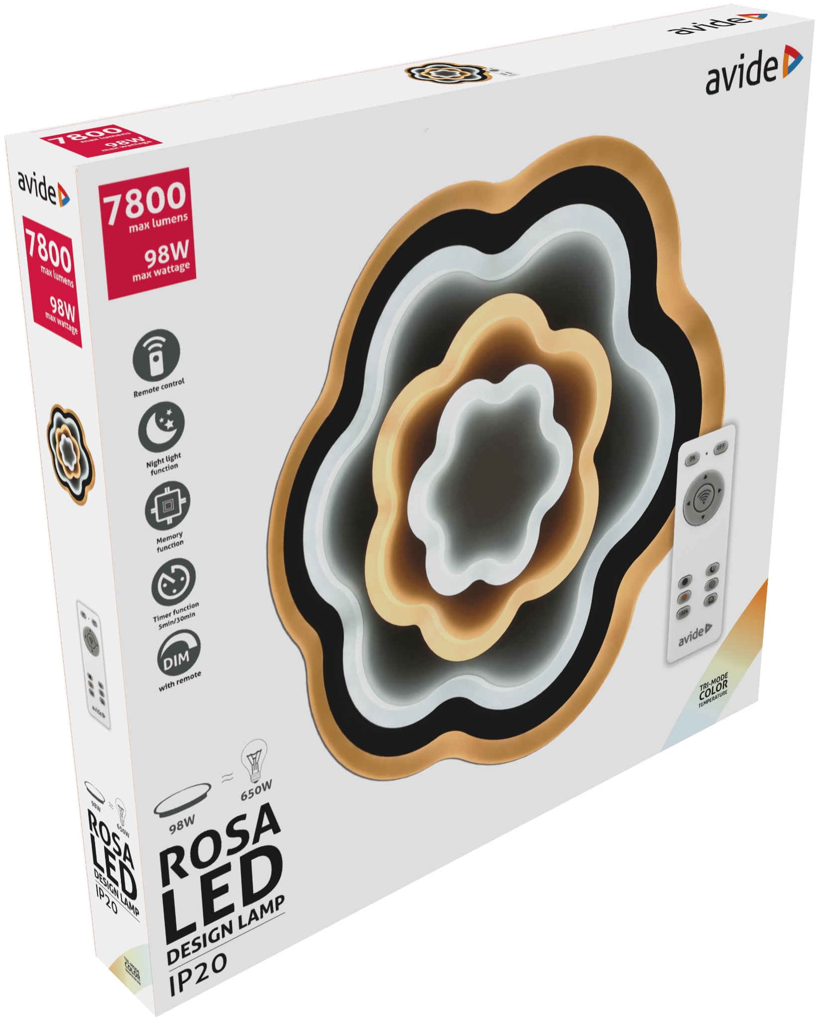 Avide design ROSA - LED stropní svítidlo v bílé barvě s dálkovým ovladačem 3000K - 6400K, 90W, 7684lm