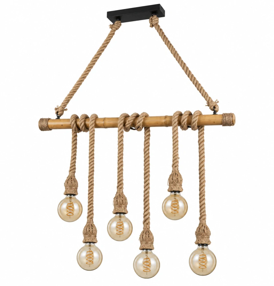 Trio Leuchten R30130626 WILMA - Retro závěsný lustr s lamen omotanými rameny 6 x E27, šířka 100cm