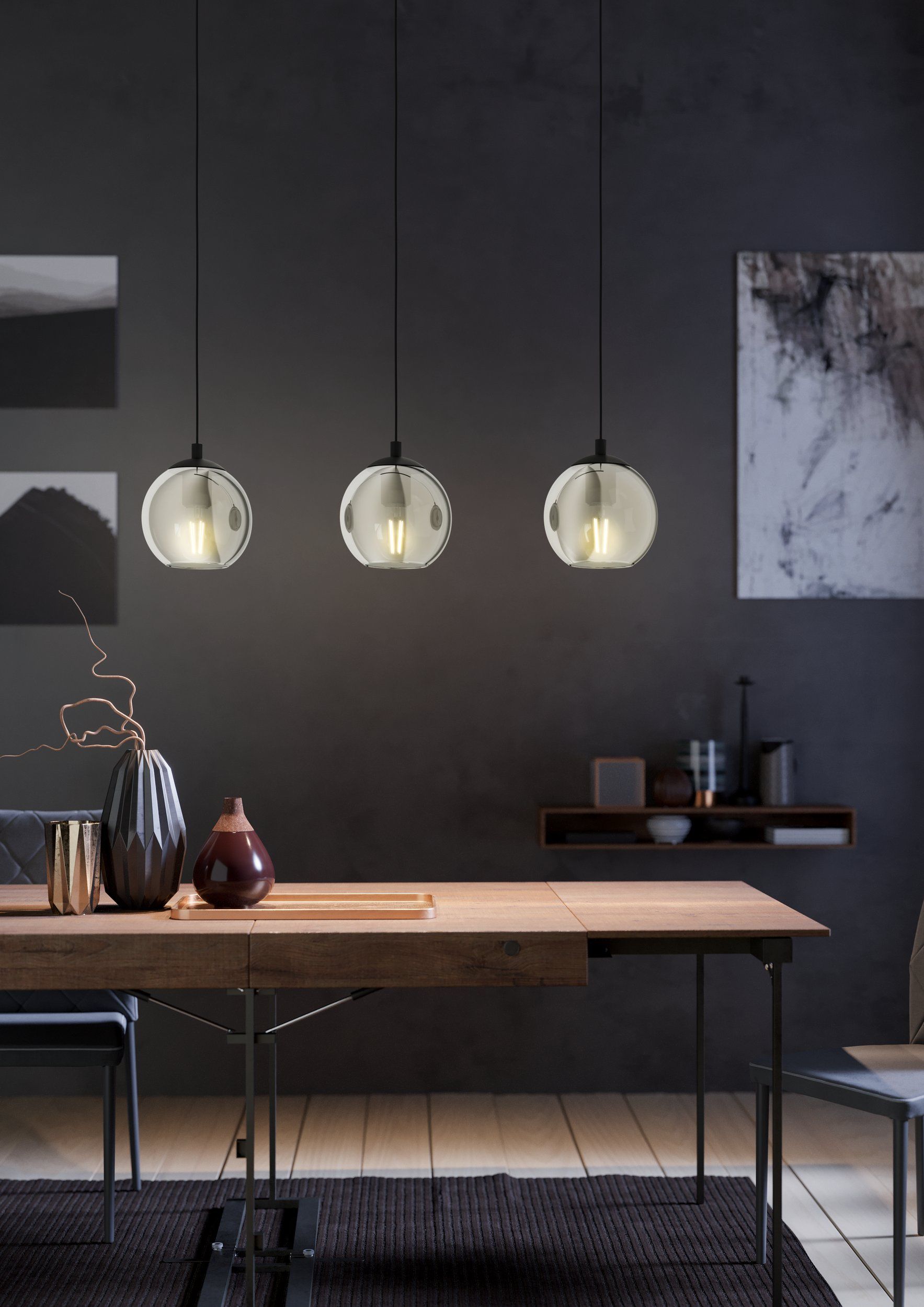 Eglo 98652 ARISCANI - Závěsné svítidlo z černých kouřových skel, 3x E27