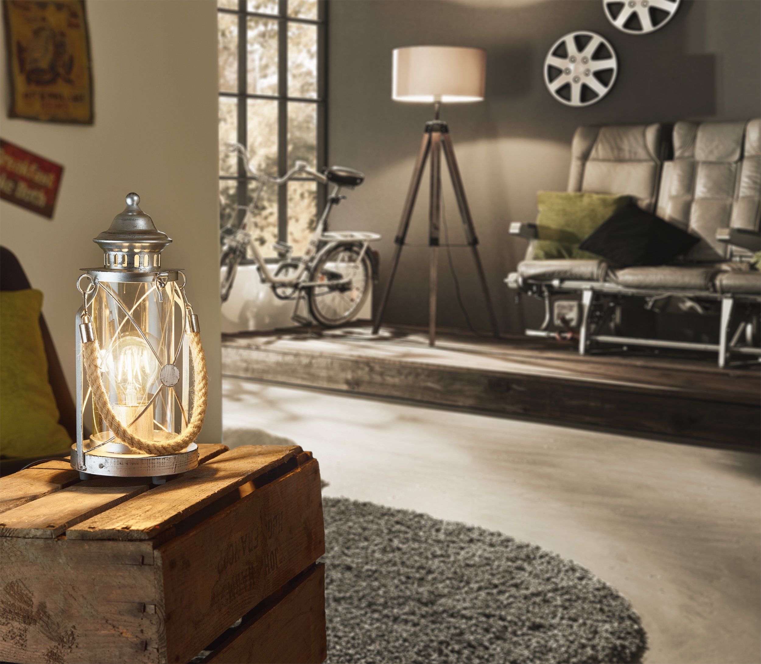 Eglo 49284 BRADFORD - Retro lucerna ve stříbrné barvě, 1x E27, vypínač na kabelu