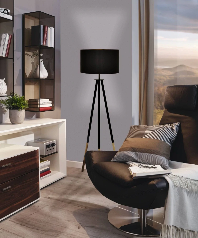 Eglo 44098 BIDFORD - Textilní stojací lampa na trojnožce, 1 x E27