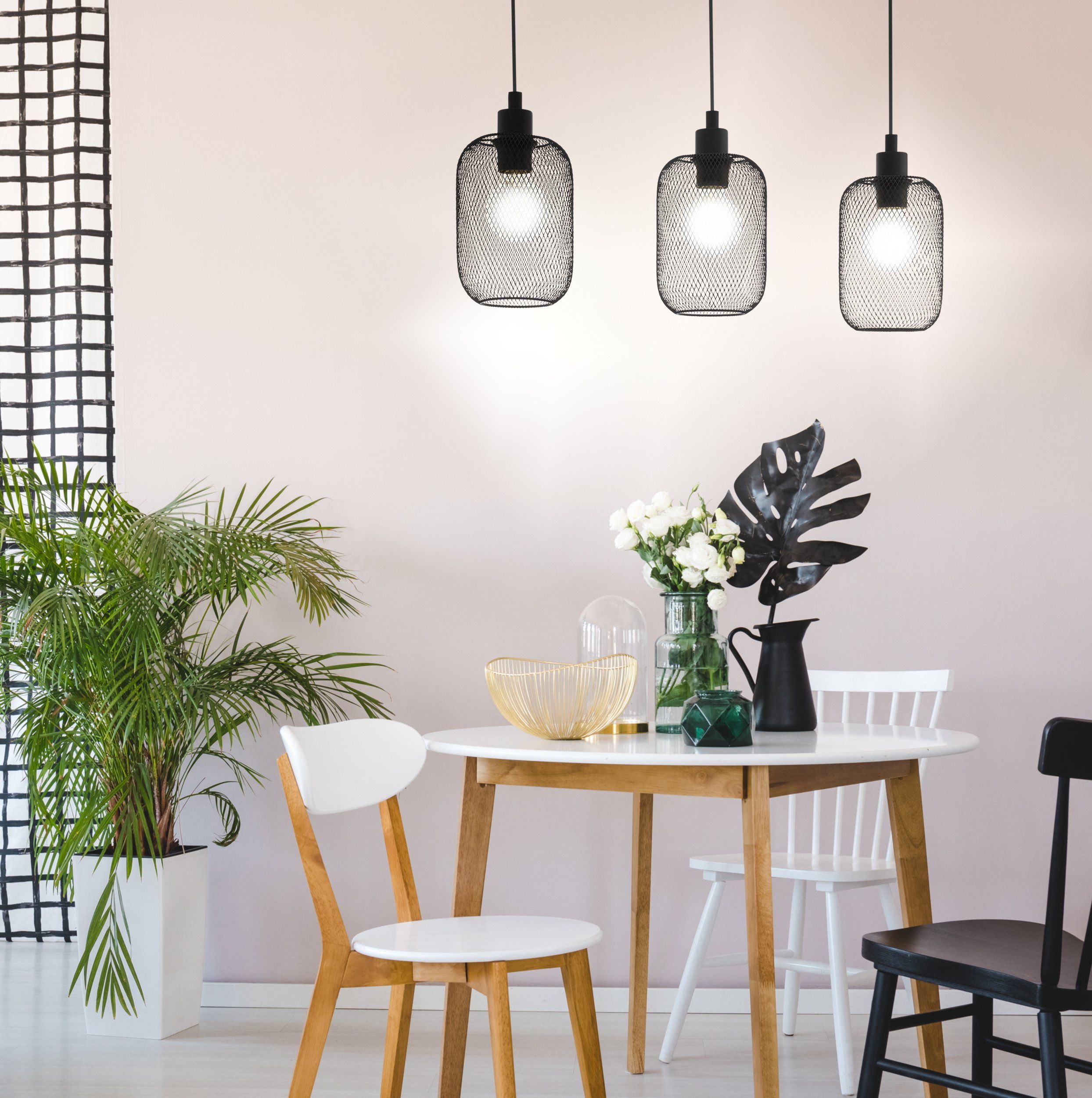 Eglo 43333 WRINGTON - Závěsné svítidlo z černých síťovaných stínidel, 3x E27