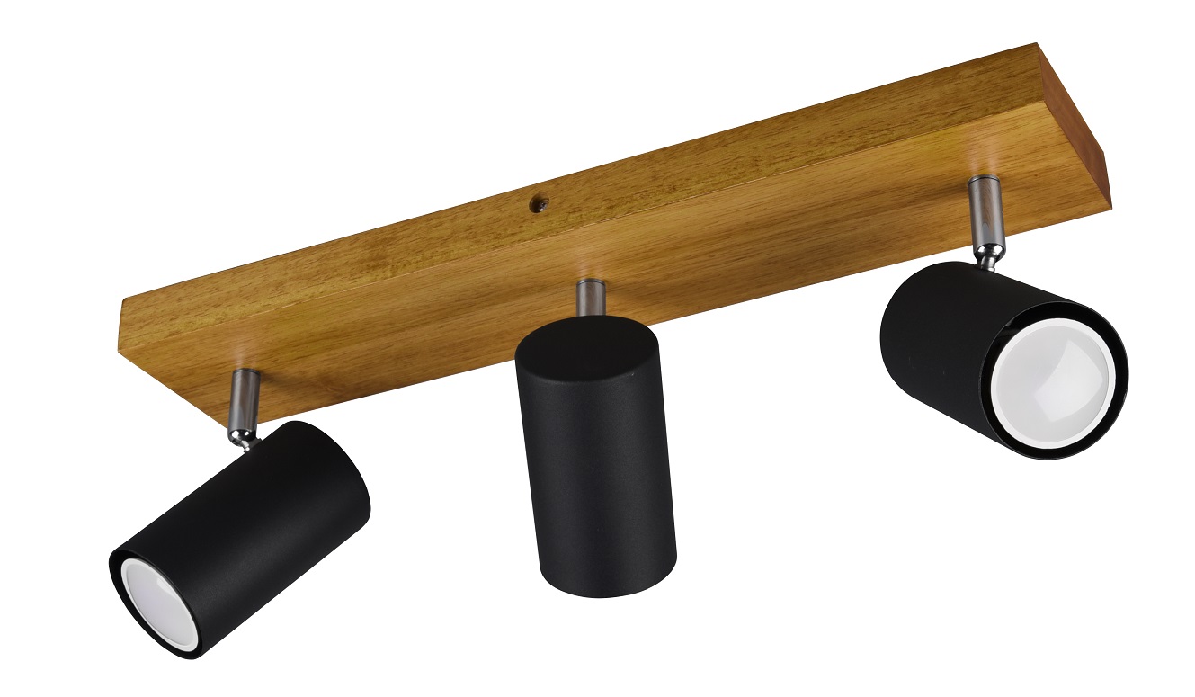Trio Leuchten 812400332 MARLEY wood black - Stropní bodové svítidlo v černé barvě se dřevěnou monturou 3 x GU10