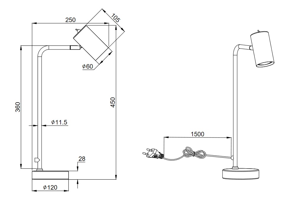 Trio Leuchten 512400132 MARLEY black - Stolní bodová lampička v černé barvě 1 x GU10, 45cm
