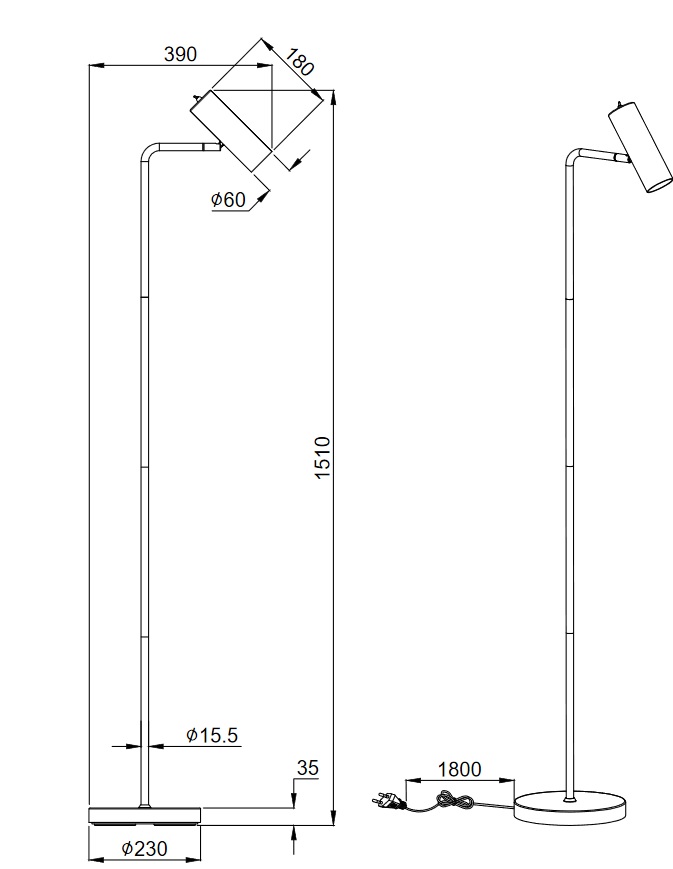 Trio Leuchten 412400132 MARLEY black - Čtecí černá stojací lampa 1 x GU10, 151cm
