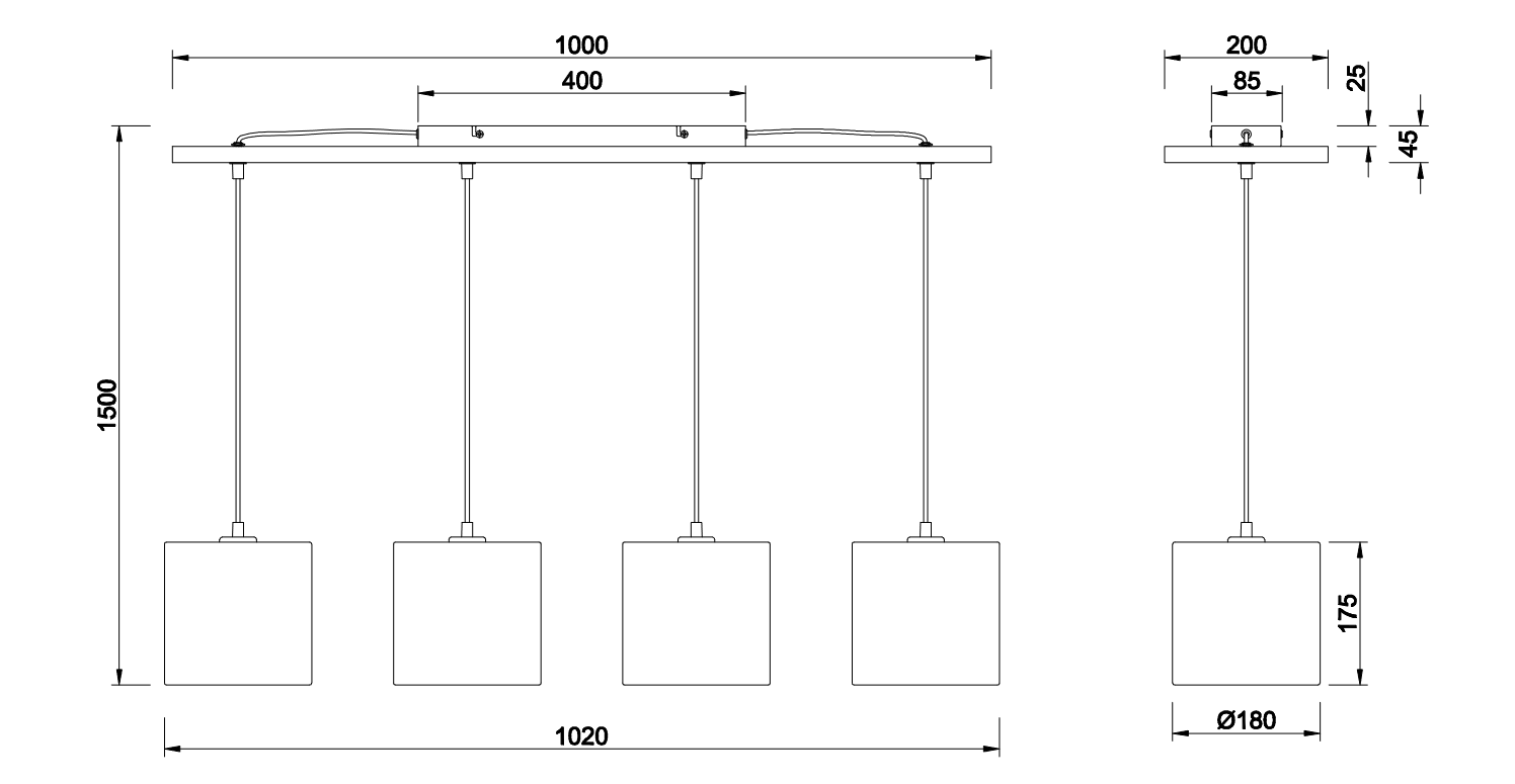 Trio Leuchten 302100430 ELMAU - Závěsné svítidlo se dřevěným prvkem a textilním stínidlem 4 x E27, šířka 100cm