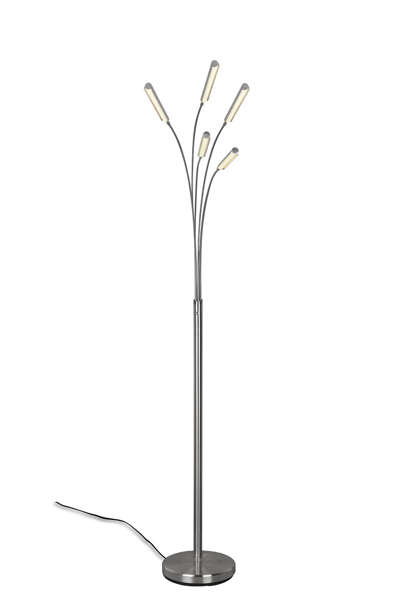 Trio Leuchten R41031507 REED - Pětiramenná LED stojací lampa v matném niklu, stmívatelná, 5 x 3,5W, 195cm