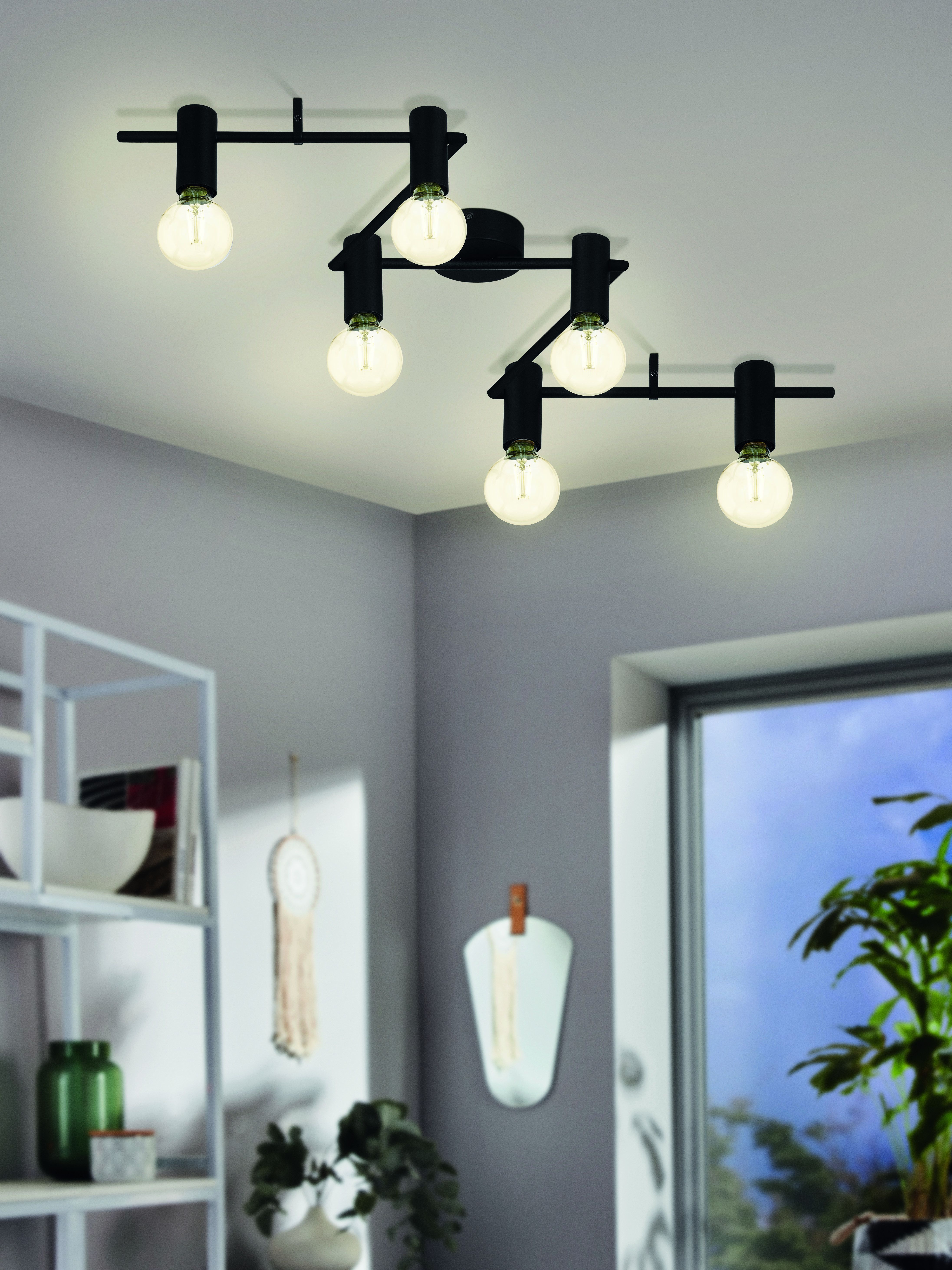 Eglo 98756 PASSA RELLA - Retro stropní svítidlo v černé barvě 6 x E27, 160cm