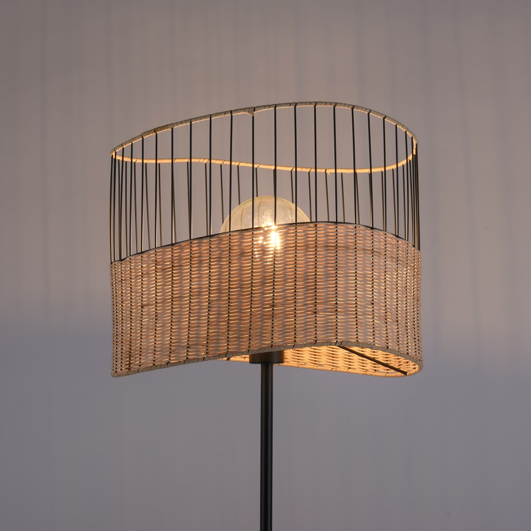 Leuchten Direkt 11151-79 REED - Stojací lampa s proutěným úpletem na stínidle 1 x E27, výška 152cm