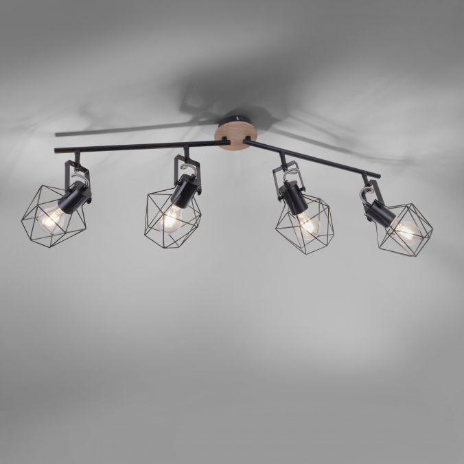 Leuchten Direkt 15674-78 JARO - Stropní retro industriální svítidlo ve dřevě a kovu 4 x E27, šířka 92cm