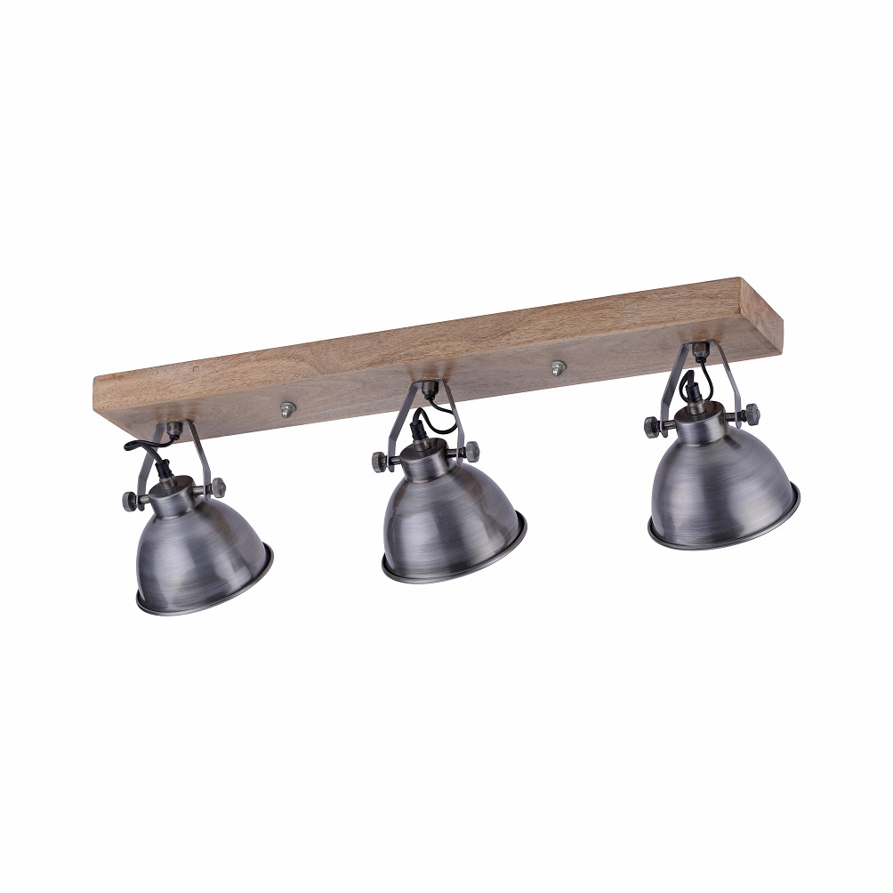 Leuchten Direkt 11983-77 SAMIA - Stropní industriální bodové svítidlo se dřevěnou základnou 3 x E14, 74cm šířka