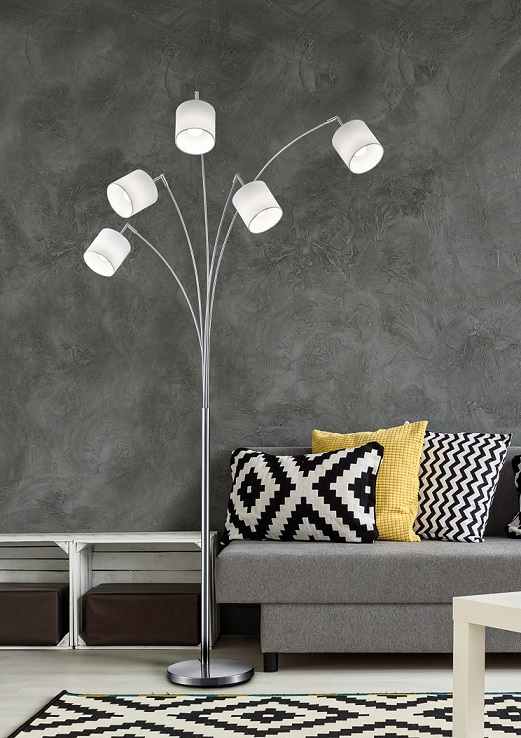 Trio Leuchten R46330501 TOMMY - Moderní pětiramenná stojací lampa 5 x E14, 200cm výška / bílá
