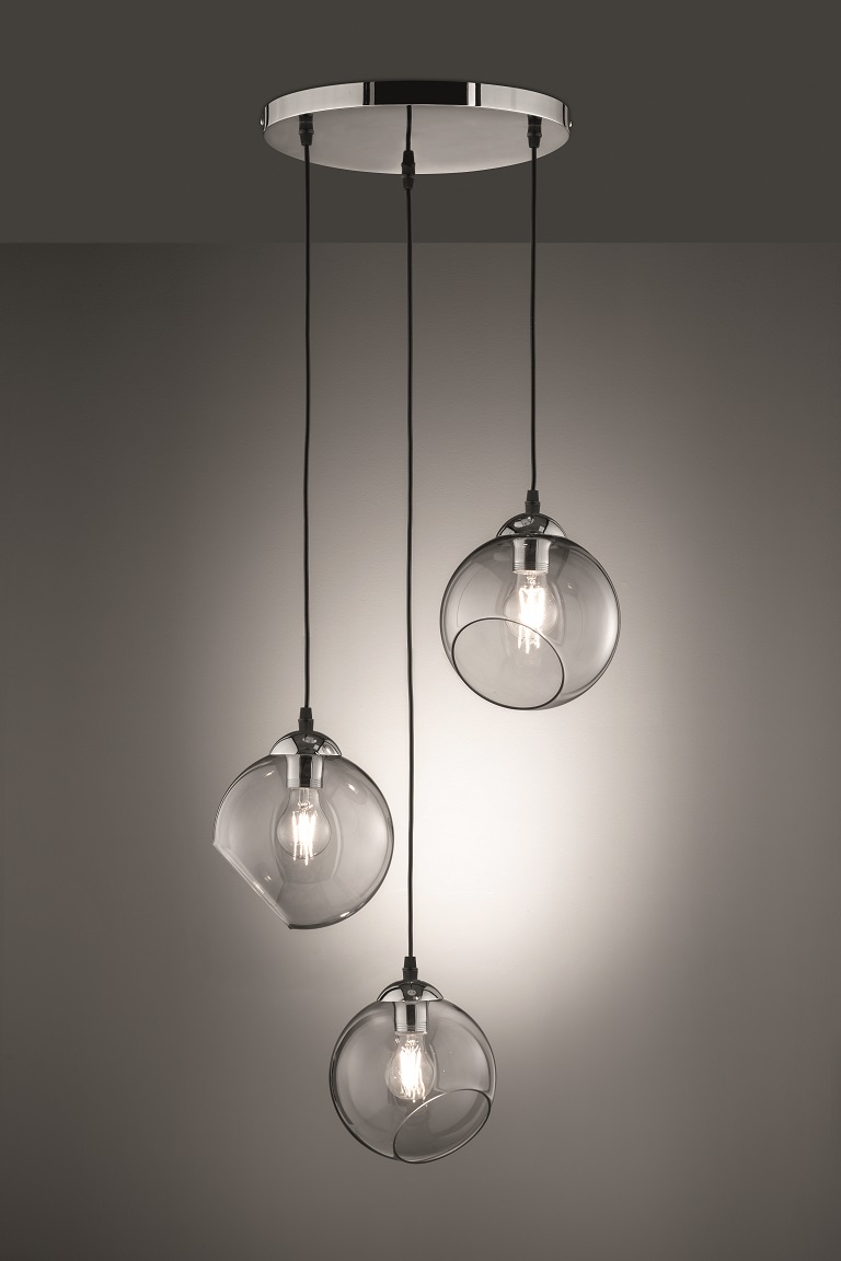 Trio Leuchten R30073054 CLOONEY - Závěsné svítidlo nad jídelní stůl s kouřovými skly  3 x E27, Ø 35cm