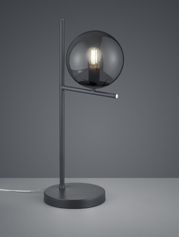 Trio Leuchten 502000142 PURE - Antracitová stolní lampa s kulatým skleněným stínidlem 1 x E14