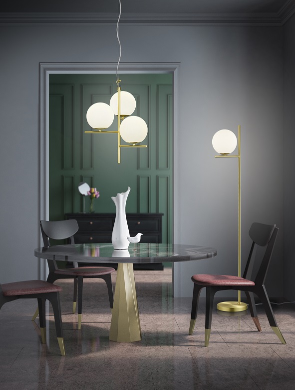 Trio Leuchten 302000308 PURE - Mosazný tříramenný závěsný lustr 3 x E14