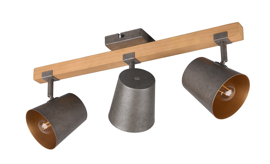 Trio Leuchten 801900367 BELL - Stropní trojramenné svítidlo se dřevěnou lištou 3 x E14