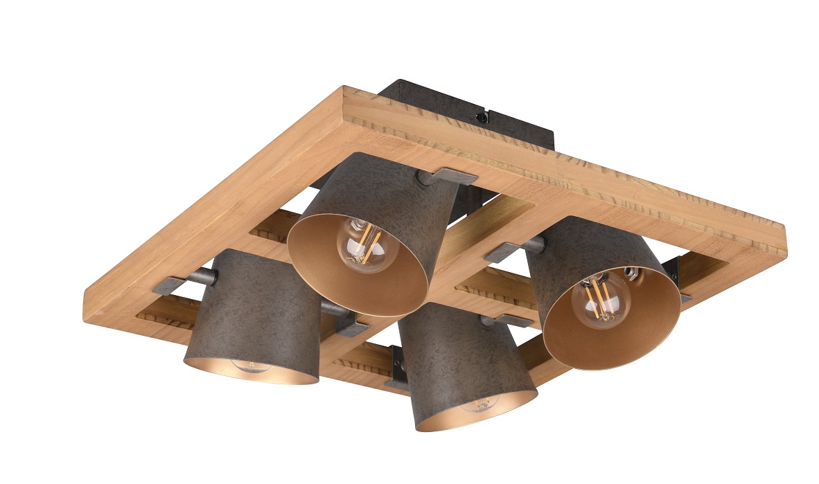 Trio Leuchten 601900467 BELL - Stropní čtyřramenné svítidlo se dřevěnou monturou 4 x E14