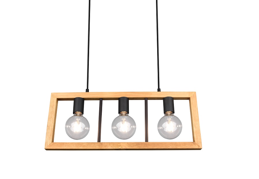Trio Leuchten 313800332 AGRA - Závěsné svítidlo nad stůl se dřevem 3 x E27, šířka 60cm