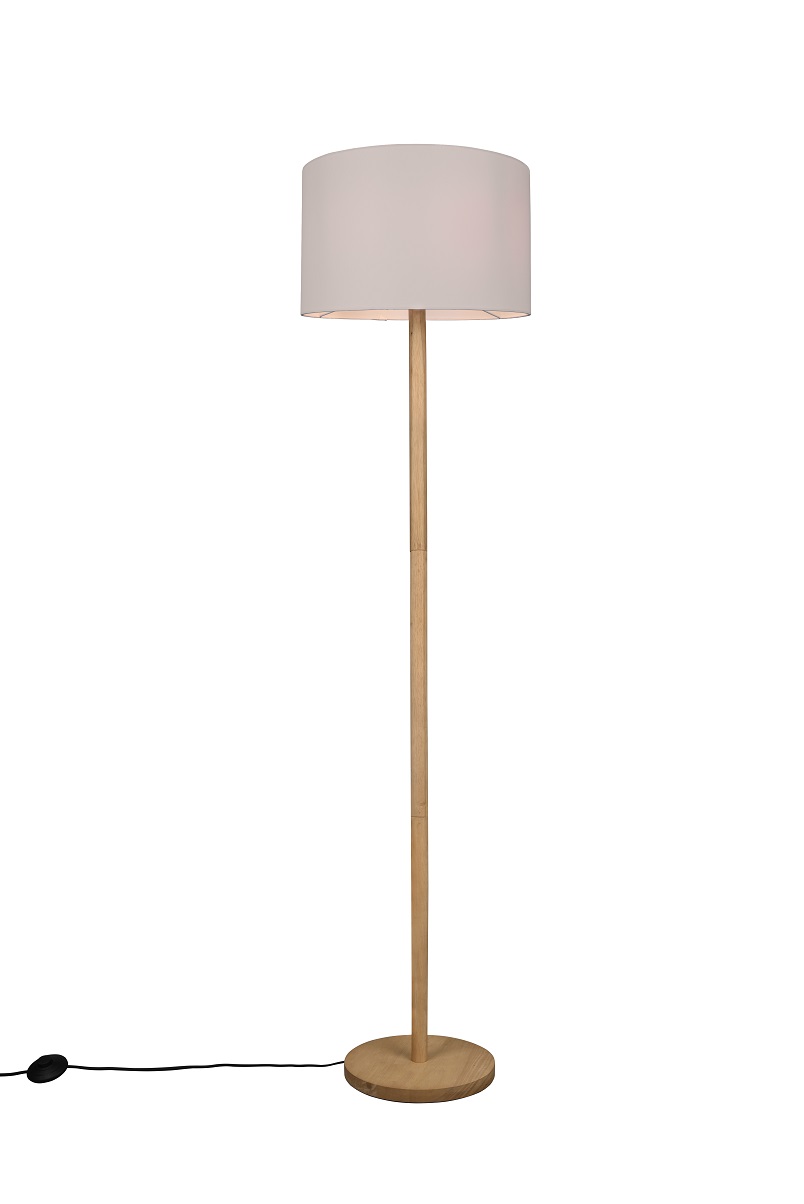 Trio Leuchten 401200101 KORBA - Stojací lampa dřevěná s bílým stínidlem 1 x E27, výška 162cm