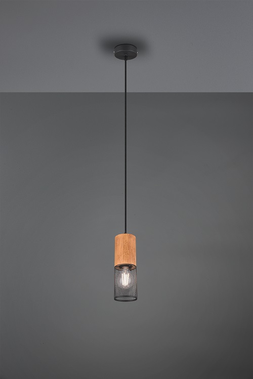 Trio Leuchten 304300132 TOSH - Závěsný vintage lustr s dřevěným prvkem 1 x E27, Ø 10cm