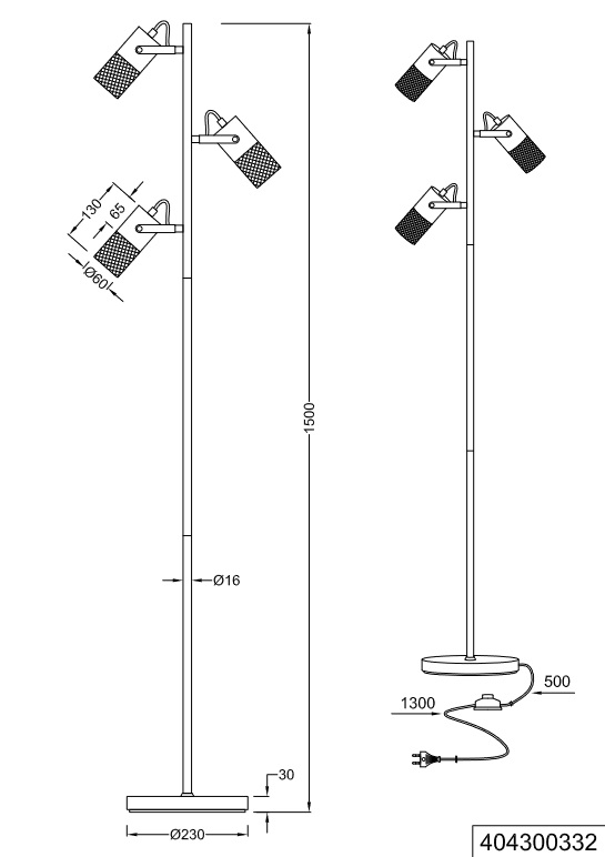 Trio Leuchten 404300332 TOSH - Trojramenná stojací lampa s dřevěnými prvky 3 x E14, výška 150cm