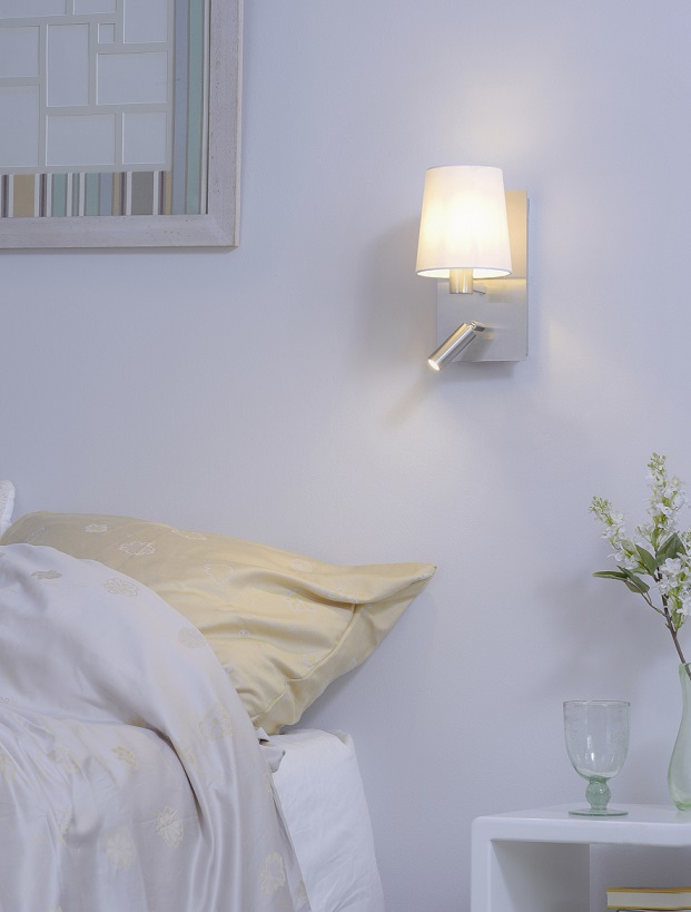 Trio Leuchten 271470207 MARRIOT - Nástěnná lampička se čtecí bodouvkou a textilním stínidlem 1 x E14 + LED 3,1W, 3000K