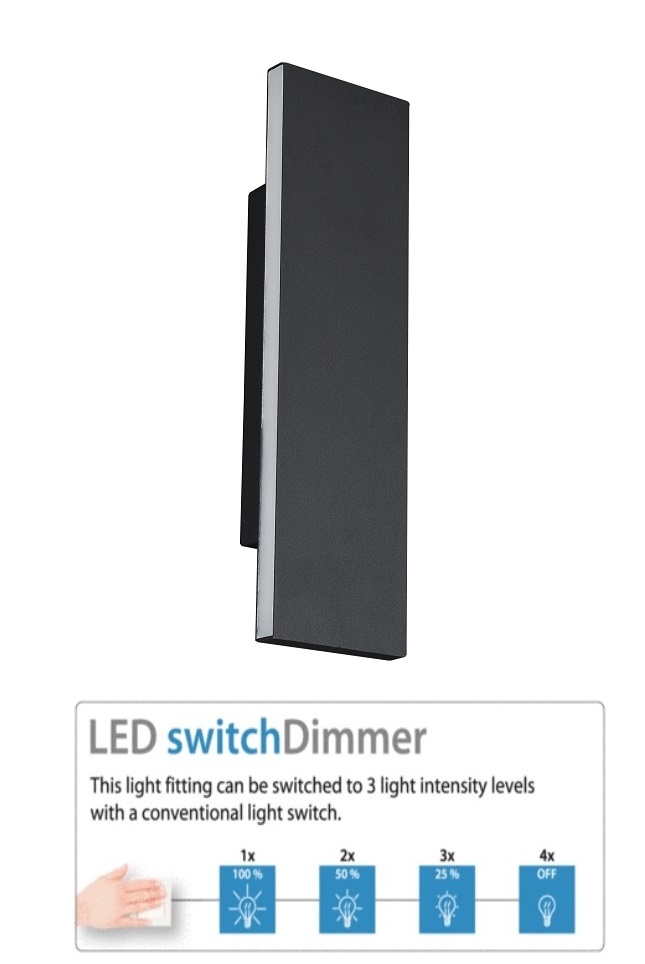 Trio Leuchten 225172942 CONCHA - LED nástěnné obousměrné svítidlo v antracitové barvě stmívatelné klasickým vypínačem, LED 12W, 3000K, 28cm