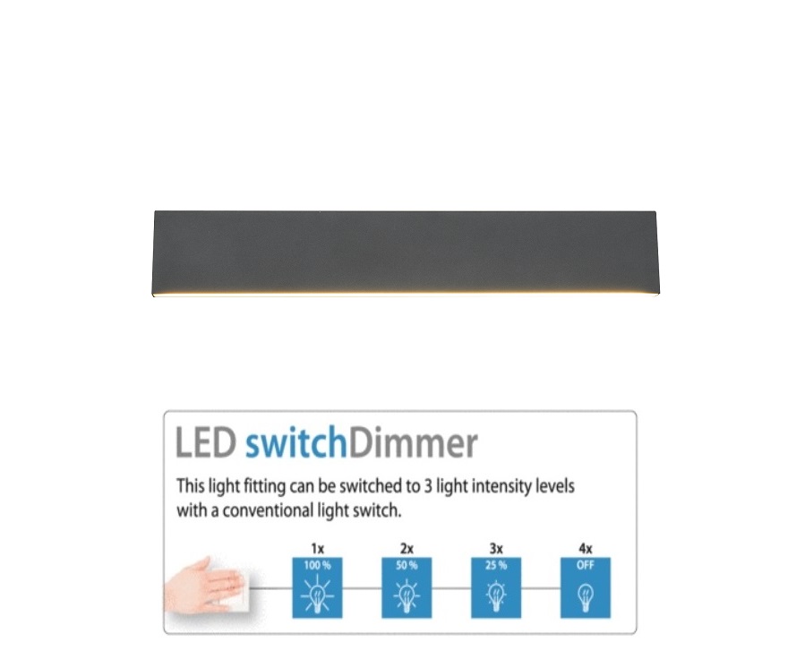 Trio Leuchten 225174742 CONCHA - LED nástěnné obousměrné svítidlo v antracitové barvě stmívatelné klasickým vypínačem, LED 18W, 3000K, 47cm