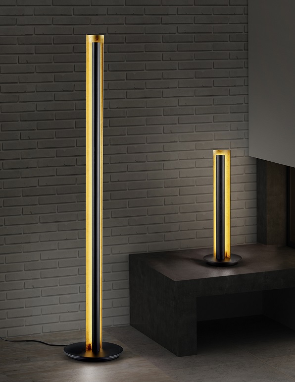 Trio Leuchten 474410179 TEXEL - Stojací retro lampa v černo zlaté barvě, vypínačem stmívatelná, LED 15W, výška 142cm
