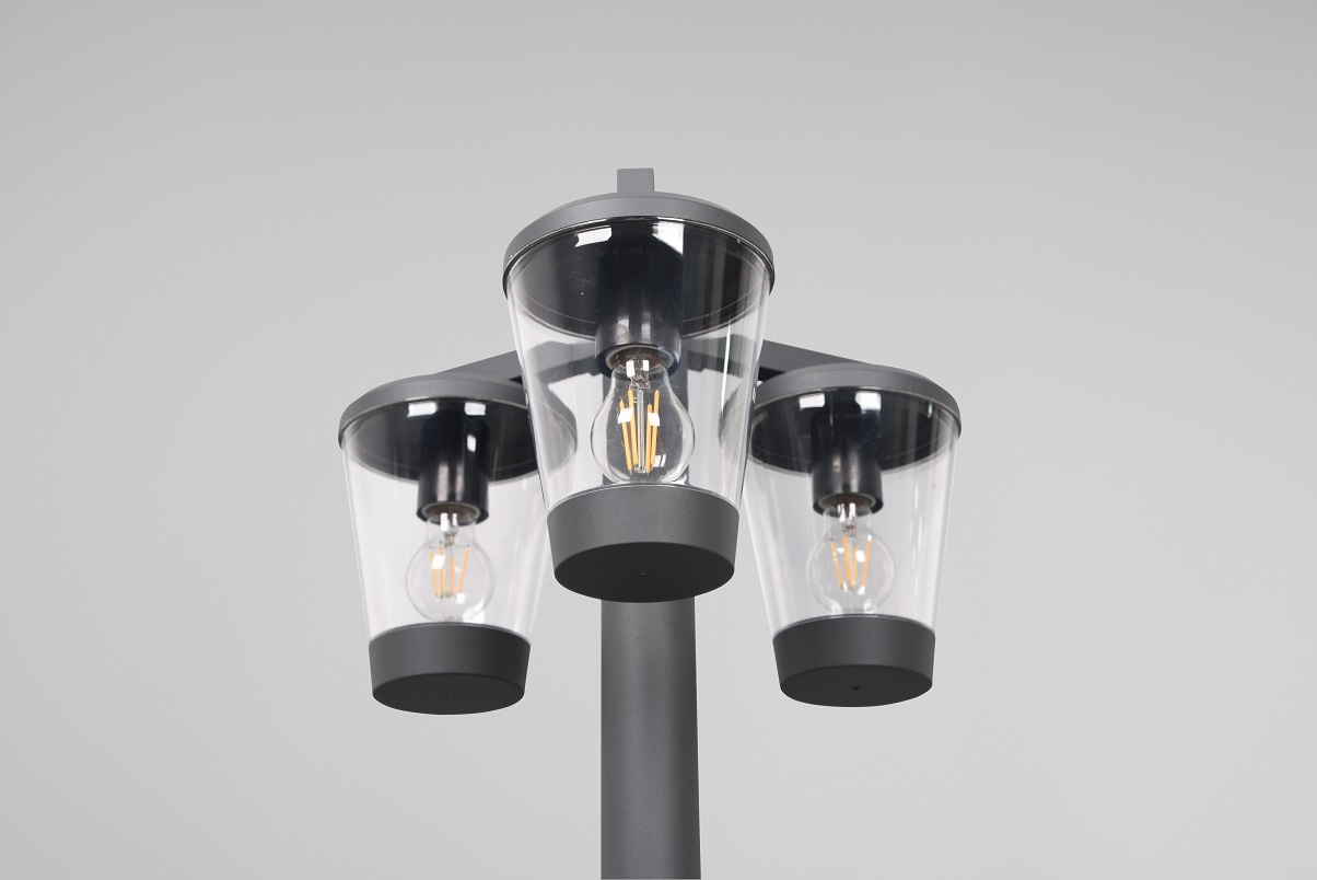 Trio Leuchten 411060342 CAVADO - Stojací tříramenné venkovní svítidlo v šedé barvě antracit 1 x E27, IP44, 220cm