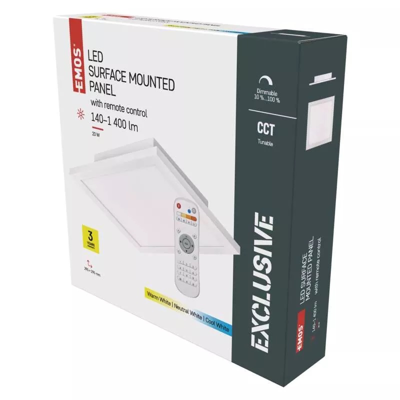 Emos ZM5171 EXCLUSIVE - Stropní čtvercové svítidlo stmívatelné dálkovým ovladačem, LED 20W, 2700–6000K, 30 x 30cm
